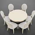 Modern Round Dining Table Set With Six Light Colored Curved Back Chairs 3d model