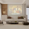 Modern Open Dining and Living Room With Wooden Table Sofa Green Plants and Natural Light
