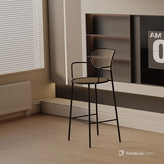 Sleek Black Metal Bar Stool With Modern Design In Indoor Living Space 3d model 