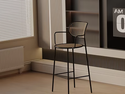 Sleek Black Metal Bar Stool With Modern Design In Indoor Living Space 3d model