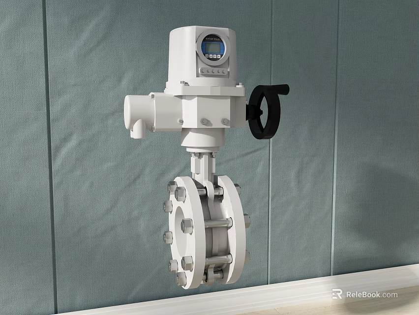 Industrial Equipment Wall Mounted Electric Valve With Digital Display White Body And Flange Connection 3d model 