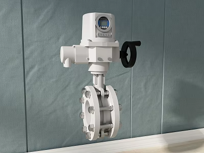 Industrial Equipment Wall Mounted Electric Valve With Digital Display White Body And Flange Connection 3d model