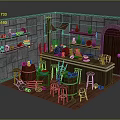 Cozy Cartoon Tavern Interior Scene With Stone Walls Wooden Shelves Barrels Stools And Counter