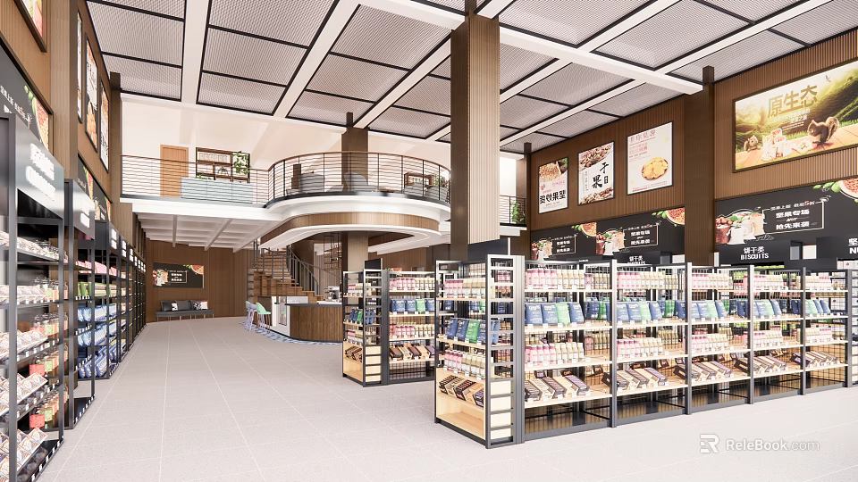 Supermarket Department Store With Modern Interior And Well Organized Shelves Displaying Various Products 3d model 