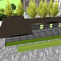 Modern Entrance Gate With Black Canopy Stone Wall Steps And Greenery