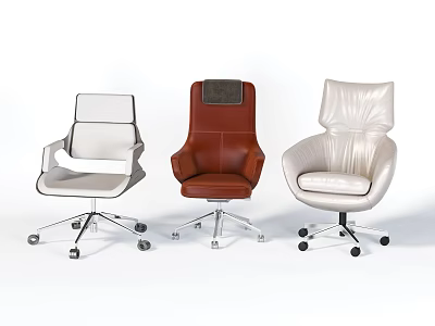 Modern Leather Office Chairs White Brown Beige with Wheels and Stylish Design 3d model