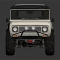 Vintage Off Road Vehicle Featuring White Body Blue Roof Large Tires And Rugged Design