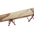 Traditional Chinese Zither Musical Instrument With Carved Wooden Body And Red Stand