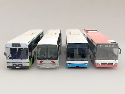 Different Models Of Public Transport Buses Displayed 3d model
