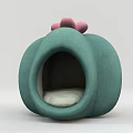 Green Cactus Shaped Pet Bed With Pink Top Decoration And White Cushion