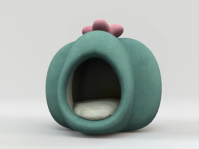 Green Cactus Shaped Pet Bed With Pink Top Decoration And White Cushion 3d model