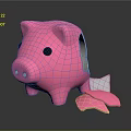 Pink Piggy Bank Household Item With Broken Parts And White Inner Pieces