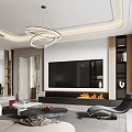 Modern Living Dining Room Interior With Sofa Coffee Table TV Unit And Chandelier