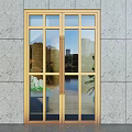 Golden Frame Glass Swing Door With Double Panels Installed On Gray Wall