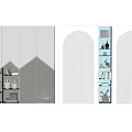 Modern Stylish Wardrobe Design with Arched Doors Open Shelves Storage Compartments Decorative Items and Books