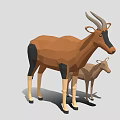 Low Poly 3D Model of Two Antelopes Mother and Baby Standing Together