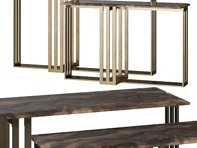 Modern Console Table Interior Design With Golden Metal Frame And Wooden Top 3d model