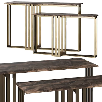 Modern Console Table Interior Design With Golden Metal Frame And Wooden Top 3d model