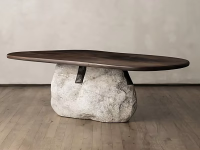 Dark Wooden Bar Counter With Natural Stone Base Against Light Wall And Wooden Floor 3d model