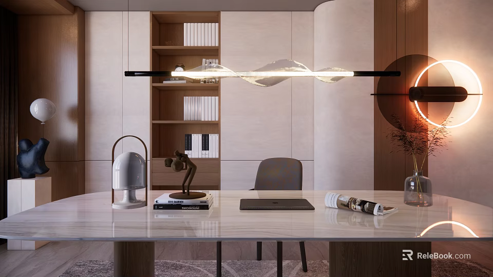Elegant Modern Dining Living Room Interior With Marble Table And Leather Sofa 3d model 