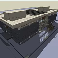 Modern Office Building Exterior With Glass Facade And Horizontal Black Stripes