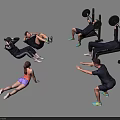 Multiple People Exercising In Gym Doing Weightlifting Sit Ups Push Ups And Squats