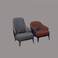 Gray And Red Velvet Accent Chairs With Decorative Pillows And Wooden Legs