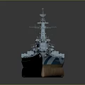 Detailed Battleship 3D Model With Blue Hull Brown Waterline And Turrets On Deck