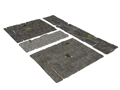 Natural Garden Stepping Stones Path With Grass Growing Between Gray Slabs 3d model