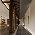 Elegant Traditional Chinese Clubhouse Interior With Tile Roof Wooden Structure Bookshelves And Tables Chairs