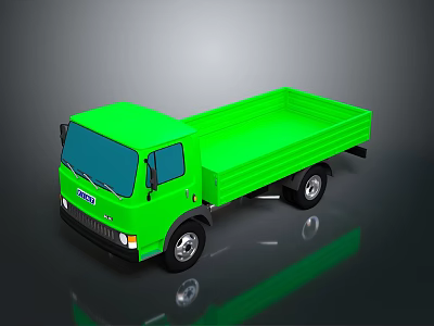 Green Flatbed Truck Design With Open Cargo Area And Shiny Exterior 3d model