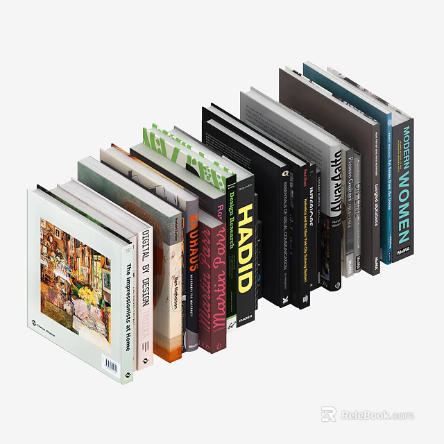 Diverse Books Stack With Colorful Covers Featuring Design Art Architecture And Women Themes 3d model 