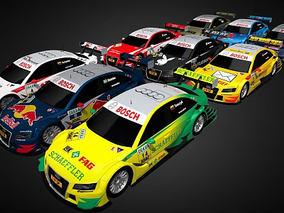 Colorful Racing Cars Displayed In Dark Background 3d model