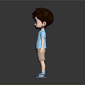 3D Game Movie Character With Brown Hair Blue Shirt Khaki Shorts And Blue Shoes