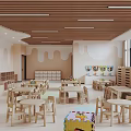 Bright Kindergarten Classroom With Wooden Furniture Digital Screen And Toys