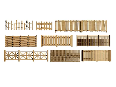 Various Wooden Fence Designs With Different Patterns And Styles For Outdoor Use 3d model