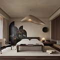 Modern Bedroom Interior Design With Large Bed Pendant Light Wooden Cabinets And Window Armchair