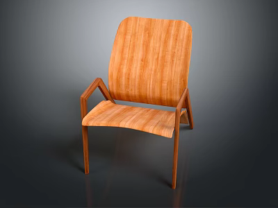 Wooden Accent Chair with Curved Backrest Seat Light Wood Grain Sleek Armrests and Angular Legs 3d model