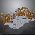 3D Scene Components With Orange And White Pipes Barrels And Platform Structures