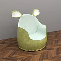 Green and Light Green Single Sofa with Ear Shaped Design Upholstered on Wooden Floor