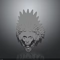 Silver Feather Headdress With Native American Tribal Design And Metallic Finish