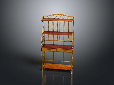 Vintage Wooden Bookcase With Golden Accents Two Drawers And Multiple Shelves Design 3d model