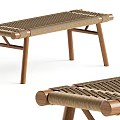Natural Wooden Stool With Woven Seat And Minimalist Design For Home