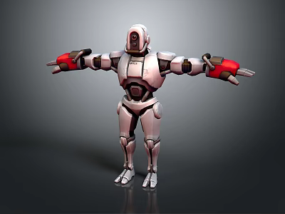 White And Red Mechanical Robot Character With Outstretched Arms Standing 3d model