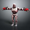 White And Red Mechanical Robot Character With Outstretched Arms Standing 3d model