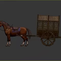 Traditional Horse Drawn Carriage With Brown Horse Purple Saddle And Carved Wooden Wheels