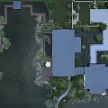 Modern Waterfront Landscape Design With Wooden Deck Greenery Pathways And Scenic Water
