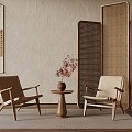 Screen Middle Style Table and Chair Screen Combination 3d model