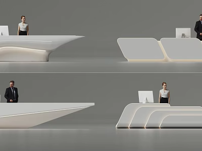 Modern Reception Desk Interior Design With Sleek Curved Shape Staff And Computer 3d model