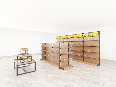 Modern Display Shelves with Wooden Layers and Metal Frames for Retail Store 3d model
